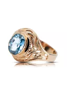 Aquamarine Oro rojo rosa de 14 quilates Anillo Estilo vintage vrc012r-aq Art Deco Joyería rusa, estilo URSS
