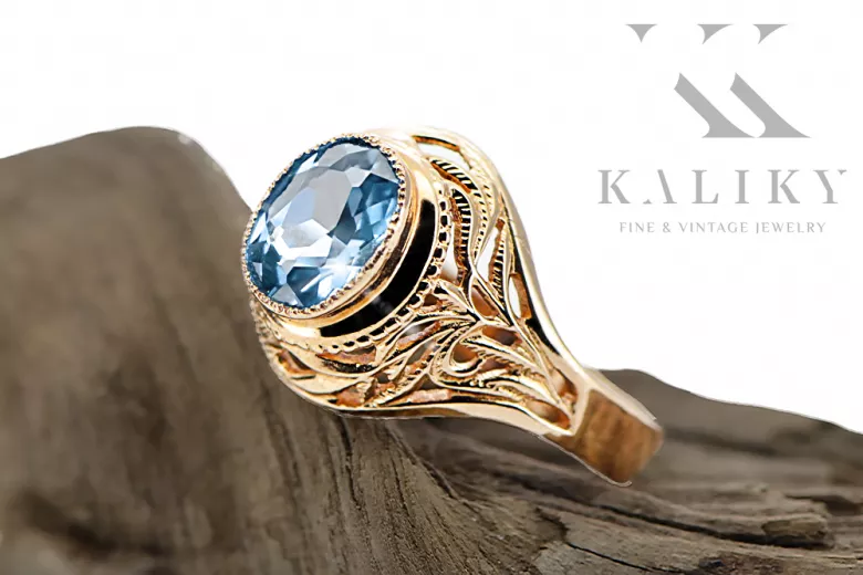 Ring Vintage style Aquamarine čtrnásťkaraté ružové zlato vrc012r-aq Art Deco