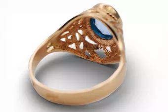 Aquamarine Oro rojo rosa de 14 quilates Anillo Estilo vintage vrc012r-aq Art Deco Joyería rusa, estilo URSS