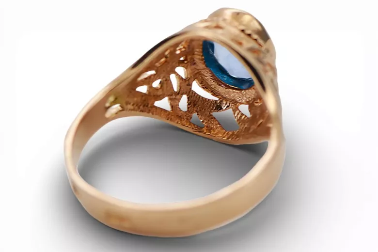 Aquamarine 14K розово червено злато Пръстен Винтидж крафт vrc012r-aq Art Deco Руски винтидж бижута Ар-деко, стил СССР