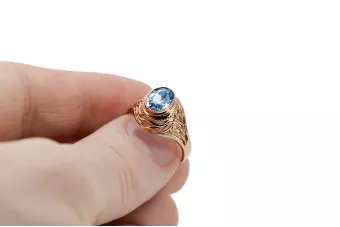 Pierścionek z różowego 14k złota z Akwamarynem vrc012r-aq Styl Vintage Art Deco ZSRR Sowiecki Rosyjski styl