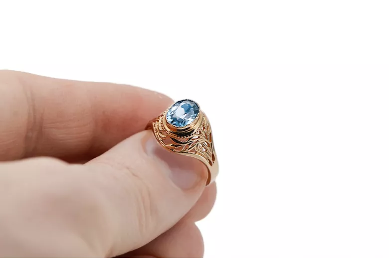 Ring Vintage style Aquamarine čtrnásťkaraté ružové zlato vrc012r-aq Art Deco