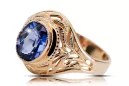 Žiedas Sapphire 14 karatų raudonas rožinis auksas Vintage vrc012r-sp Art Deco SSRS vintažo papuošalai, rusiškas stilius