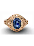 Sapphire 14K a crescut aur roșu Inel Stil Vintage vrc012r-sp Art Deco Bijuterii din URSS, stil rusesc