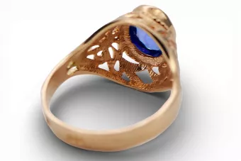 Anneau Sapphire Or rose rouge 14 carats Artisanat vintage vrc012r-sp Art Deco Bijoux de l’URSS, style russe