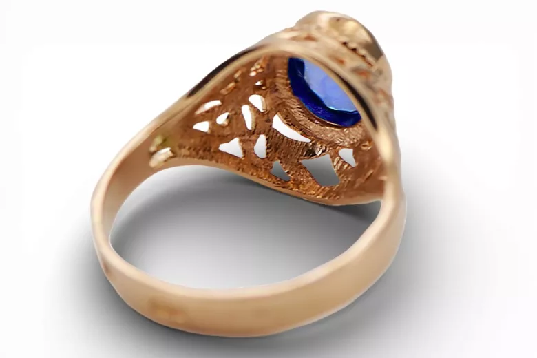 14K розово червено злато Sapphire Пръстен Винтидж крафт vrc012r-sp Art Deco Винтидж бижута от СССР, руски стил