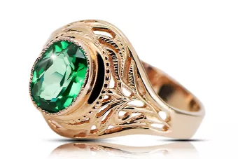 Emerald 14 كارت من الذهب الأحمر الوردي خاتم مجوهرات فينتاج vrc012r-em Art Deco أسلوب روسي سوفيتي اتحاد الجمهوريات السوفيتية