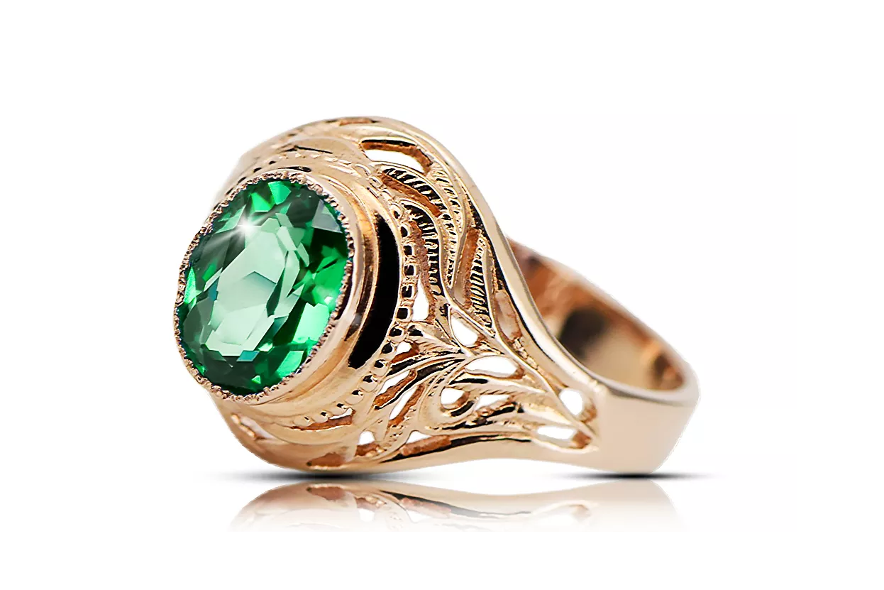 Žiedas Vintage Emerald 14 karatų raudonas rožinis auksas vrc012r-em Art Deco Rusiškas sovietinis SSRS stilius
