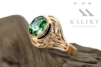 Anneau Emerald Or rose rouge 14 carats Style vintage vrc012r-em Art Deco Style russe soviétique URSS
