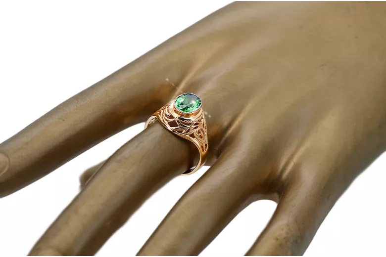 Žiedas Vintage Emerald 14 karatų raudonas rožinis auksas vrc012r-em Art Deco Rusiškas sovietinis SSRS stilius