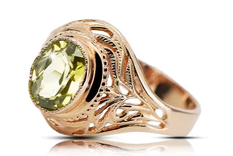 Yellow Peridot 14 Karat Roségold Ring Vintage Schmuck vrc012r-yp Art Deco Sowjetischer russischer UdSSR Stil