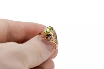 Artisanat vintage Anneau Yellow Peridot Or rose rouge 14 carats vrc012r-yp Art Deco Style soviétique russe URSS