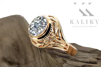 Pierścionek z różowego 14k złota z Cyrkonią vrc012r-zi Styl Vintage Art Deco Rosyjska biżuteria w stylu ZSRR