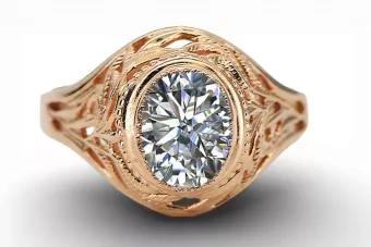 Style vintage Anneau Zircon Or rose rouge 14 carats vrc012r-zi Art Deco Style URSS soviétique russe