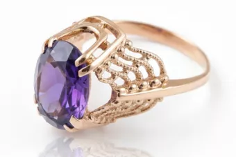 Sovětský 14K 585 Zlatý ruský kruh růžového zlata s Alexandry Rubin Sapphire Emerald Zircon Vrc146