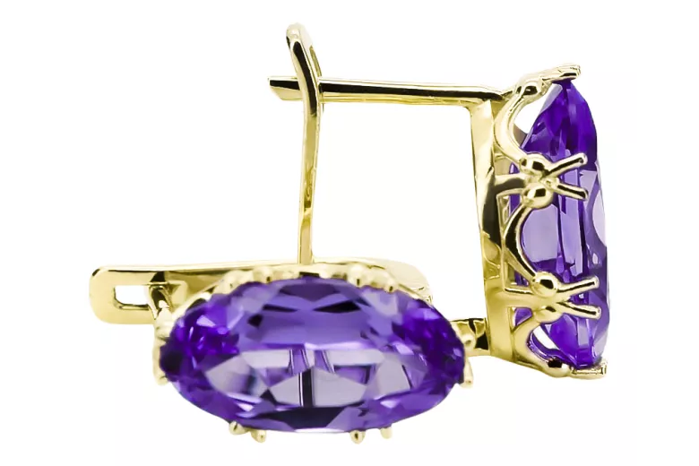 8 كارت من الذهب الأصفر 750 Alexandrite أقراط vec021z-ax روسي سوفيتي الاتحاد السوفيتي فينتاج آرت ديكو style Art Deco