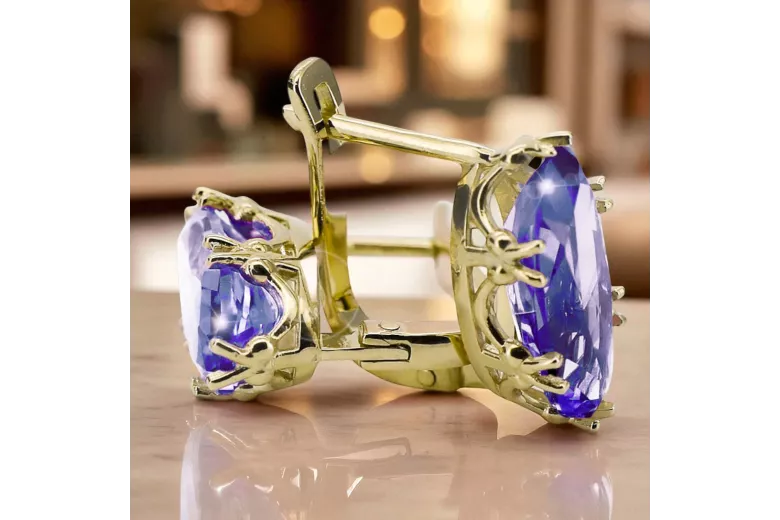 8 كارت من الذهب الأصفر 750 Alexandrite أقراط vec021z-ax روسي سوفيتي الاتحاد السوفيتي فينتاج آرت ديكو style Art Deco