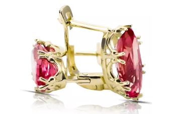 Or jaune 8 carats 750 Ruby des boucles d'oreilles vec021z-rb Russe Soviétique URSS Artisanat vintage Art Deco style