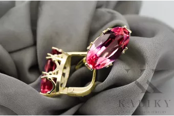 Or jaune 8 carats 750 Ruby des boucles d'oreilles vec021z-rb Russe Soviétique URSS Artisanat vintage Art Deco style