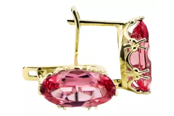 Or jaune 8 carats 750 Ruby des boucles d'oreilles vec021z-rb Russe Soviétique URSS Artisanat vintage Art Deco style
