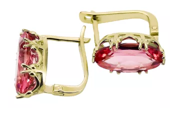 Or jaune 8 carats 750 Ruby des boucles d'oreilles vec021z-rb Russe Soviétique URSS Artisanat vintage Art Deco style