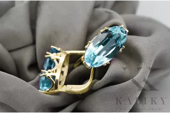 Oro amarillo de 8 quilates 750 Aquamarine pendientes vec021z-aq Ruso Soviético URSS Vintage Art Deco style