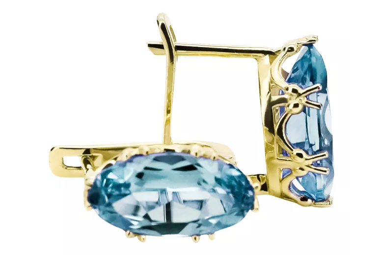 Yellow 8k gold 750 Aquamarine earrings vec021z-aq Russian Soviet USSR Vintage craft Art Deco style