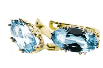 Oro amarillo de 8 quilates 750 Aquamarine pendientes vec021z-aq Ruso Soviético URSS Vintage Art Deco style