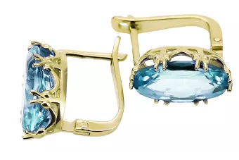Oro amarillo de 8 quilates 750 Aquamarine pendientes vec021z-aq Ruso Soviético URSS Vintage Art Deco style