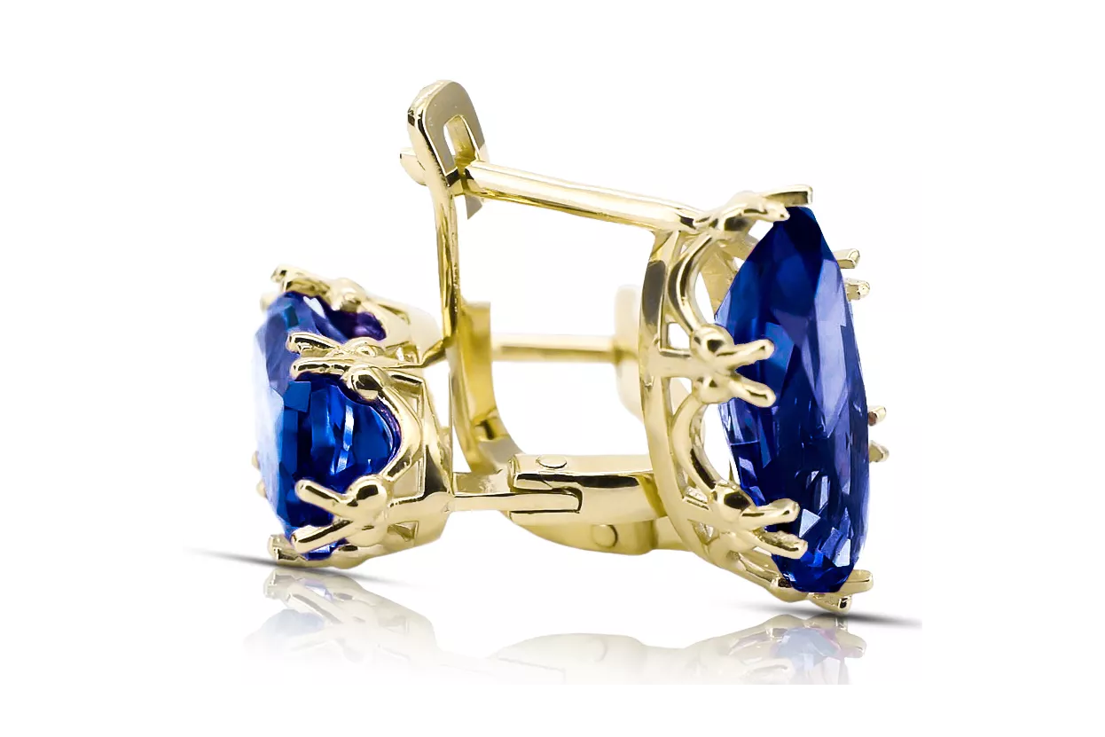 8K žluté zlato 750 Sapphire náušnice vec021z-sp Russian Soviet USSR Vintage Art Deco style