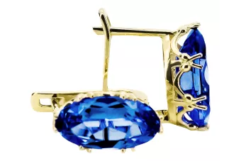 8K Gelbgold 750 Sapphire ohrringe vec021z-sp Russisch Sowjetisch UdSSR Vintage Stil Art Deco style