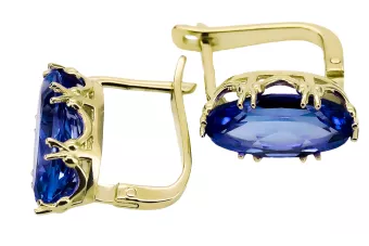 Or jaune 8 carats 750 Sapphire des boucles d'oreilles vec021z-sp Russe Soviétique URSS Artisanat vintage Art Deco style