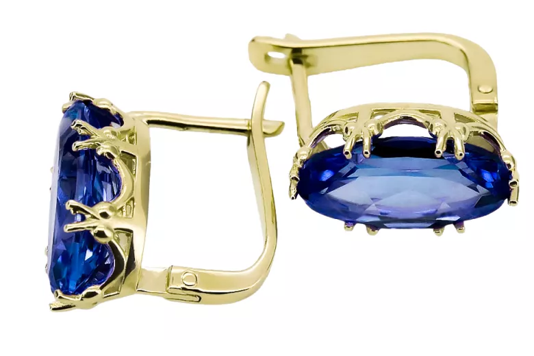 Yellow 8k gold 750 Sapphire earrings vec021z-sp Russian Soviet USSR Vintage Art Deco style