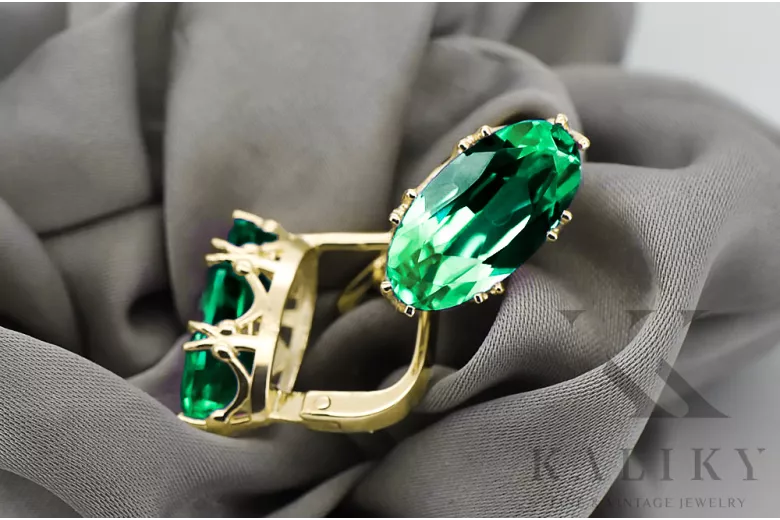 Or jaune 8 carats 750 Emerald des boucles d'oreilles vec021z-em Russe Soviétique URSS Artisanat vintage Art Deco style