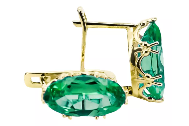 Oro amarillo de 8 quilates 750 Emerald pendientes vec021z-em Ruso Soviético URSS Vintage Art Deco style