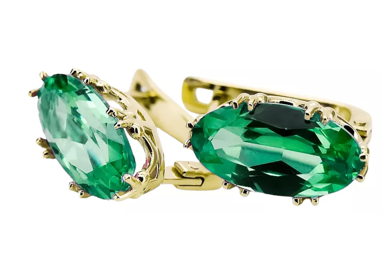 8K žluté zlato 750 Emerald náušnice vec021z-em Russian Soviet USSR Vintage craft Art Deco style
