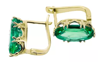 Oro amarillo de 8 quilates 750 Emerald pendientes vec021z-em Ruso Soviético URSS Vintage Art Deco style