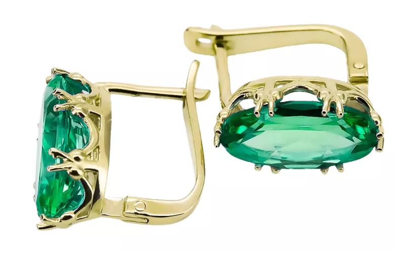 8K κίτρινο χρυσό 750 Emerald Σκουλαρίκια vec021z-em Russian Soviet USSR Vintage craft Art Deco style