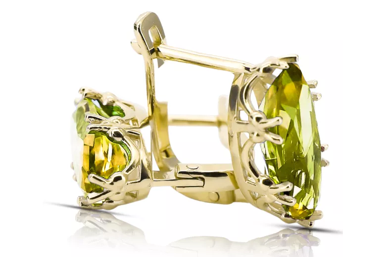 8K Gelbgold 750 Yellow Peridot ohrringe vec021z-yp Russisch Sowjetisch UdSSR Vintage Schmuck Art Deco style