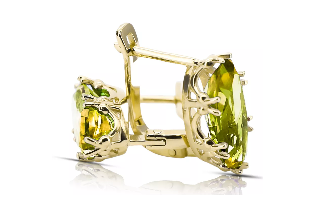 8K geltonas auksas 750 Yellow Peridot auskarai vec021z-yp Rusų Tarybinis TSRS Vintažinis stilius Art Deco style Sovietinis vinta