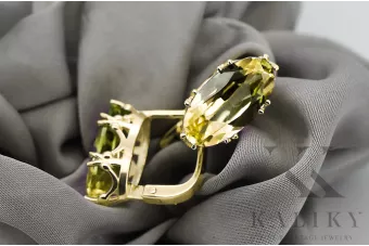 Oro amarillo de 8 quilates 750 Yellow Peridot pendientes vec021z-yp Ruso Soviético URSS Joyería vintage Art Deco style