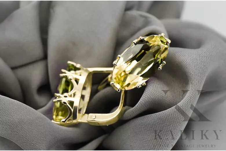 8К Жовте золото 750 Yellow Peridot Сережки vec021z-yp Російський Радянський СРСР Вінтаж Ар-деко style Art Deco