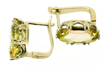 Oro amarillo de 8 quilates 750 Yellow Peridot pendientes vec021z-yp Ruso Soviético URSS Joyería vintage Art Deco style