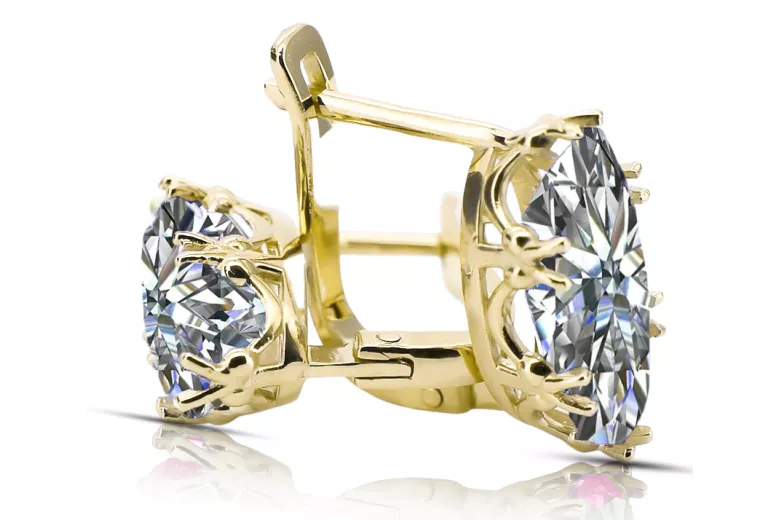 8 كارت من الذهب الأصفر 750 Zircon أقراط vec021z-zi روسي سوفيتي الاتحاد السوفيتي حرف يدوية فينتاج آرت ديكو style Art Deco