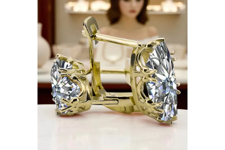 8К Жовте золото 750 Zircon Сережки vec021z-zi Російський Радянський СРСР Вінтаж вироби Ар-деко style Art Deco
