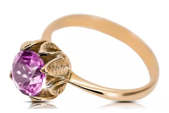 14k anillo de oro rosa Amethyst VRC366R ruso estilo vintage soviético