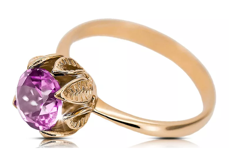 14k anillo de oro rosa Amethyst VRC366R ruso estilo vintage soviético