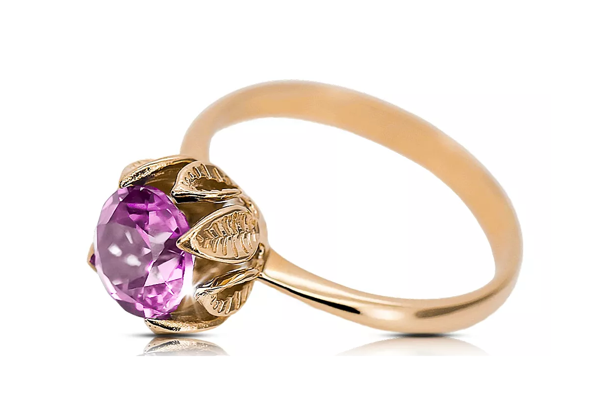 Bague en or rose 14k améthyste VRC366R russe style vintage soviétique