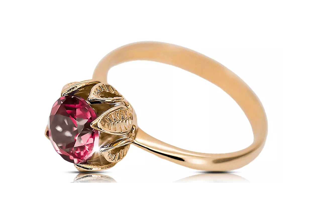Ruby Or rose rouge 14 carats Anneau Artisanat vintage vrc051r-rb Art Deco Style URSS soviétique russe