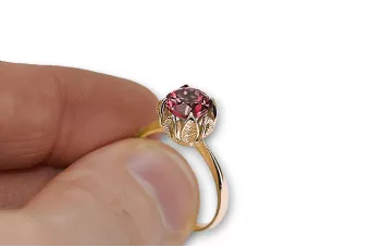 Anillo Joyería vintage Ruby Oro rojo rosa de 14 quilates vrc051r-rb Art Deco Estilo URSS soviético ruso